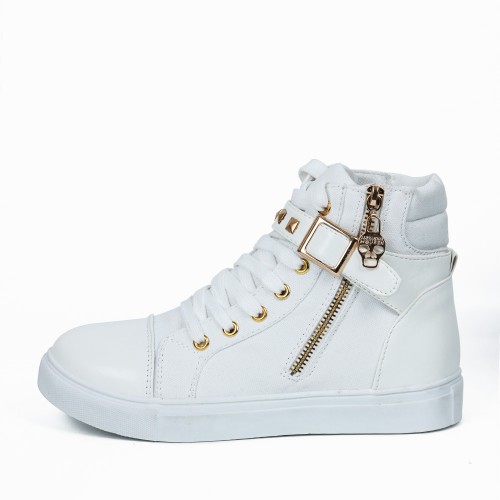 Canvas Fashion Casual Zipper Women Sneaker - White image