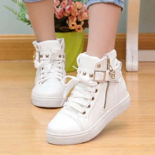 Canvas Fashion Casual Zipper Women Sneaker - White image