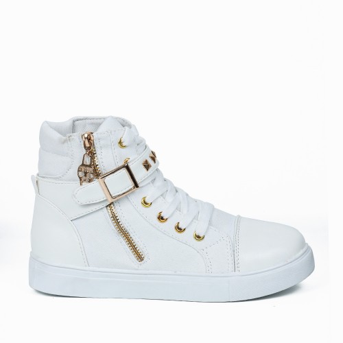 Canvas Fashion Casual Zipper Women Sneaker - White image