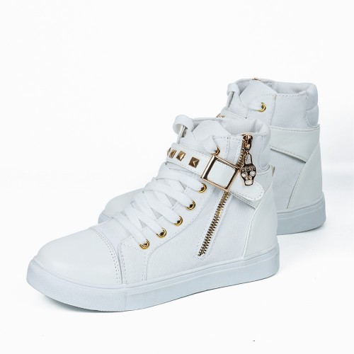 Canvas Fashion Casual Zipper Women Sneaker - White image