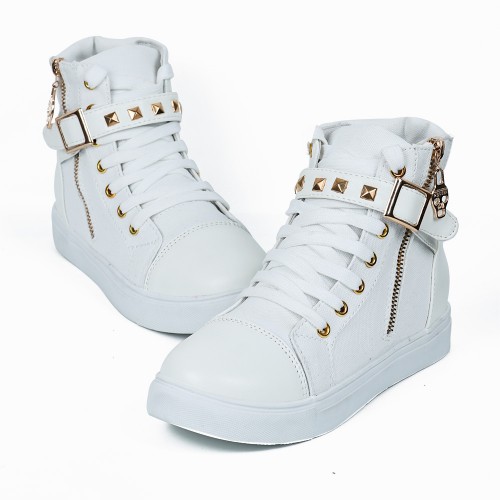 Canvas Fashion Casual Zipper Women Sneaker - White image