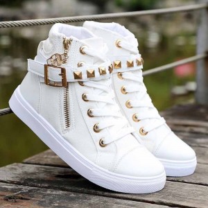 Canvas Fashion Casual Zipper Women Sneaker - White