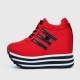 Thick Bottom Muffin Platform Laces Up Sneakers - Red image