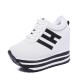 Thick Bottom Muffin Platform Laces Up Sneakers - White image