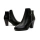 Side Zipper Vintage Block Heel Leather Boots - Black image