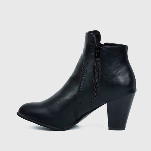 Side Zipper Vintage Block Heel Leather Boots - Black image