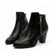 Side Zipper Vintage Block Heel Leather Boots - Black image