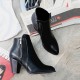 Side Zipper Vintage Block Heel Leather Boots - Black image
