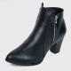 Side Zipper Vintage Block Heel Leather Boots - Black image