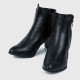 Side Zipper Vintage Block Heel Leather Boots - Black image