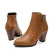 Side Zipper Vintage Block Heel Leather Boots - Brown image