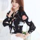 Long Sleeved Printing Design Chiffon Lady Tops - Black