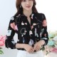 Long Sleeved Printing Design Chiffon Lady Tops - Black