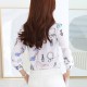Long Sleeved Printing Design Chiffon Lady Tops - White