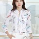 Long Sleeved Printing Design Chiffon Lady Tops - White