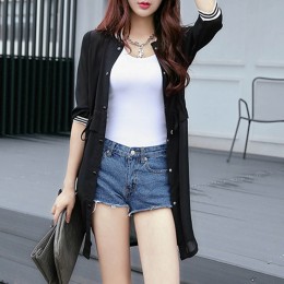 Long Sleeve Vintage Chiffon Ladies Cardigans - Black 