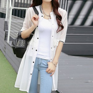 Long Sleeve Vintage Chiffon Ladies Cardigans - White