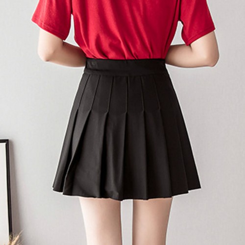 Tremour High Waist Elastic Pleated Mini Skirt - Black