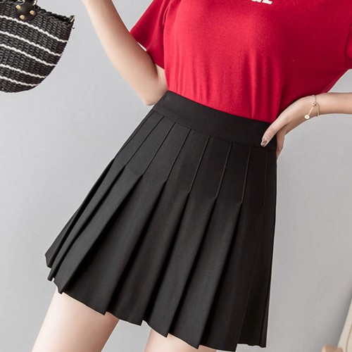 Tremour High Waist Elastic Pleated Mini Skirt - Black