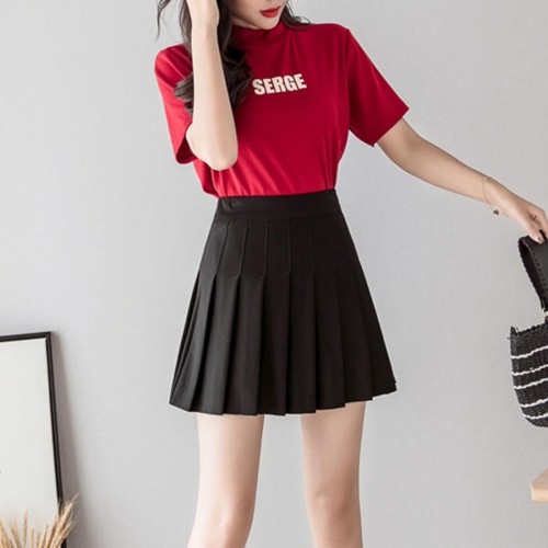 Tremour High Waist Elastic Pleated Mini Skirt - Black