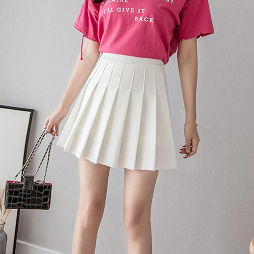 Tremor High Waist Elastic Pleated Mini Skirt - White