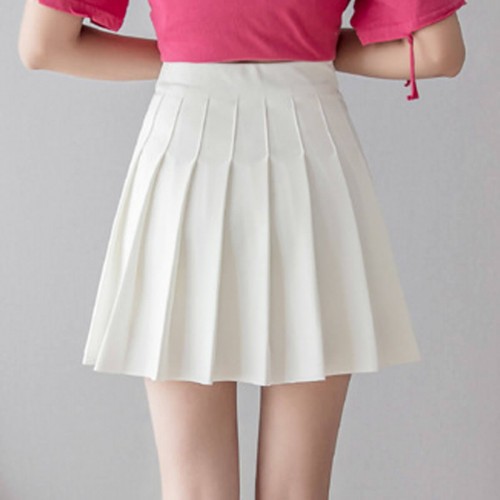 Tremor High Waist Elastic Pleated Mini Skirt - White