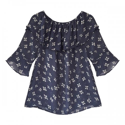 Delicate Off Shoulder floral chiffon blouse - Black image