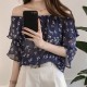 Delicate Off Shoulder floral chiffon blouse - Black image