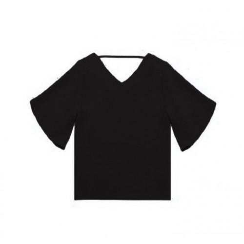 Women's Loose Butterfly Sleeves V-neck Casual Shirt - Black