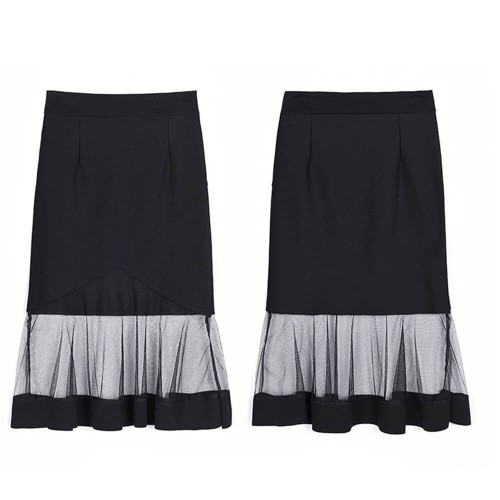 Fishtail Stretch Mesh Knee Length Mermaid Skirt - Black image