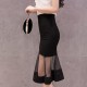 Fishtail Stretch Mesh Knee Length Mermaid Skirt - Black image