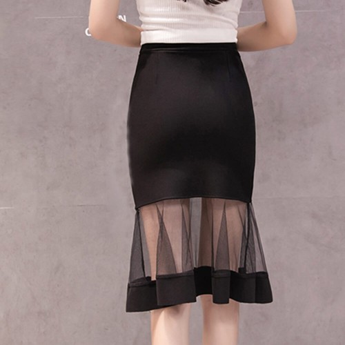 Fishtail Stretch Mesh Knee Length Mermaid Skirt - Black image