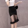Fishtail Stretch Mesh Knee Length Mermaid Skirt - Black
