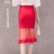 Fishtail Stretch Mesh Knee Length Mermaid Skirt - Red image