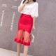 Fishtail Stretch Mesh Knee Length Mermaid Skirt - Red image