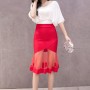 Fishtail Stretch Mesh Knee Length Mermaid Skirt - Red