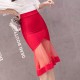 Fishtail Stretch Mesh Knee Length Mermaid Skirt - Red image