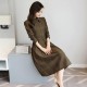 Collar Acetate Long Sleeve A-line Midi Dress - Brown image