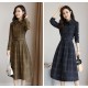 Collar Acetate Long Sleeve A-line Midi Dress - Brown image