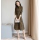 Collar Acetate Long Sleeve A-line Midi Dress - Brown image