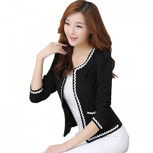 Long-sleeve Cardigan Short Skinny Ladies Jacket - Black image