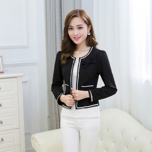 Long-sleeve Cardigan Short Skinny Ladies Jacket - Black image