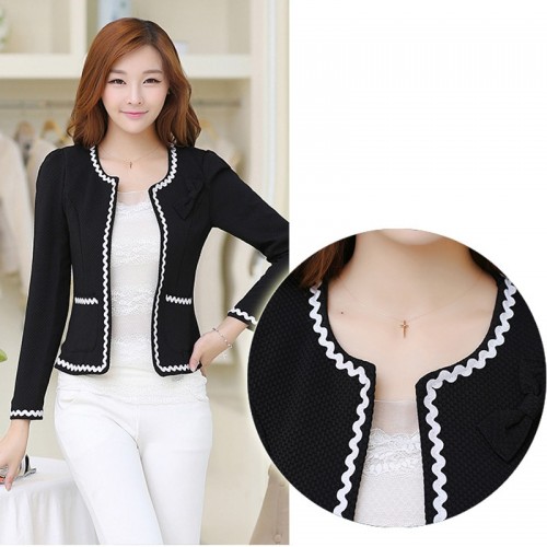 Long-sleeve Cardigan Short Skinny Ladies Jacket - Black image