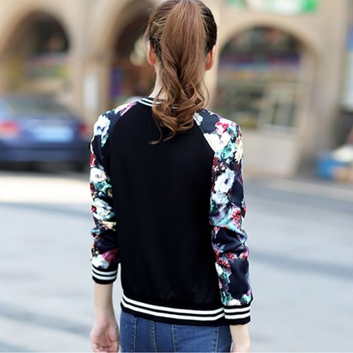 Floral Blackpink Streetwear Long Sleeve Jacket - Black image