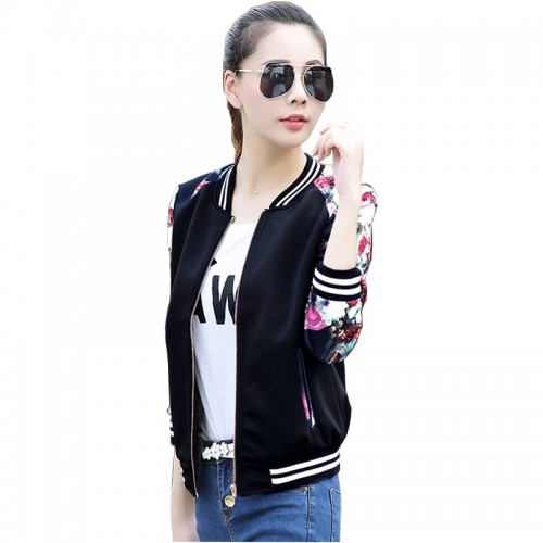 Floral Blackpink Streetwear Long Sleeve Jacket - Black image