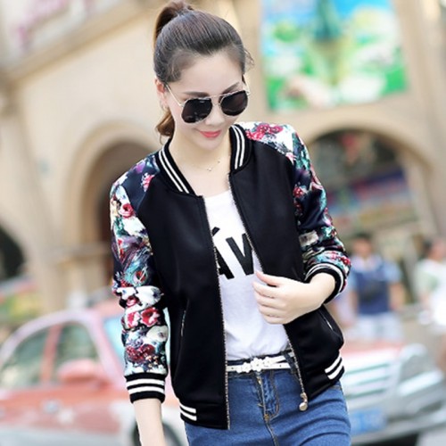 Floral Blackpink Streetwear Long Sleeve Jacket - Black image