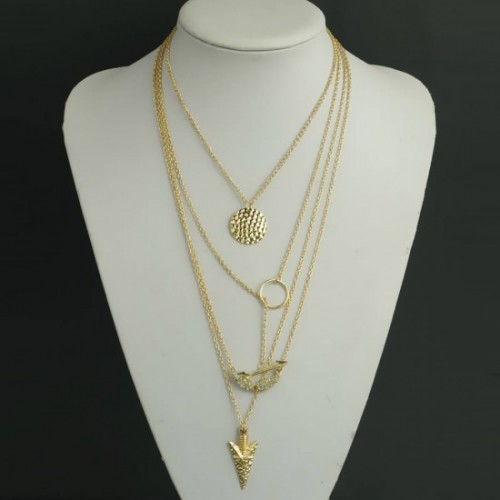 Women Fashion Multi Layered Necklace with Angle Wings-Golden image