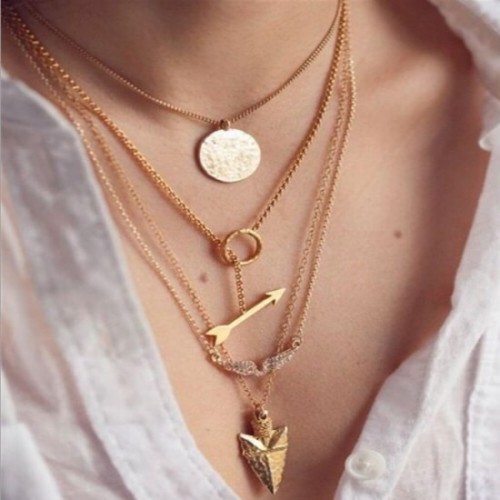 Women Fashion Multi Layered Necklace with Angle Wings-Golden image