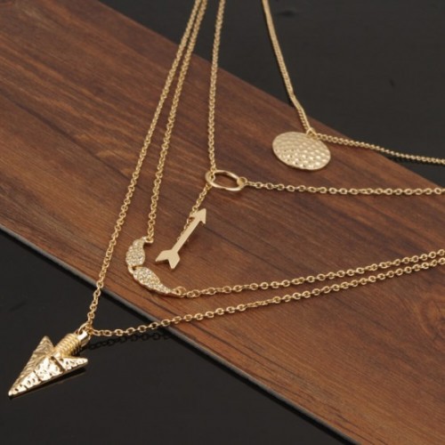 Women Fashion Multi Layered Necklace with Angle Wings-Golden image