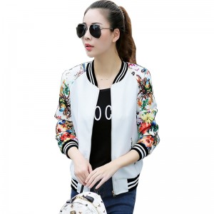 Floral Printed Streetwear Long Sleeve Jacket - White